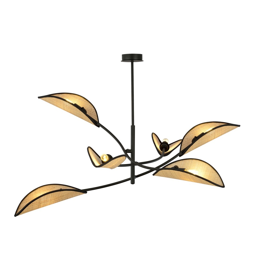 Lotus 6 Black/Rattan ceiling lamp