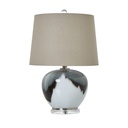 Lampada da tavolo in vetro grigio con paralume in lino