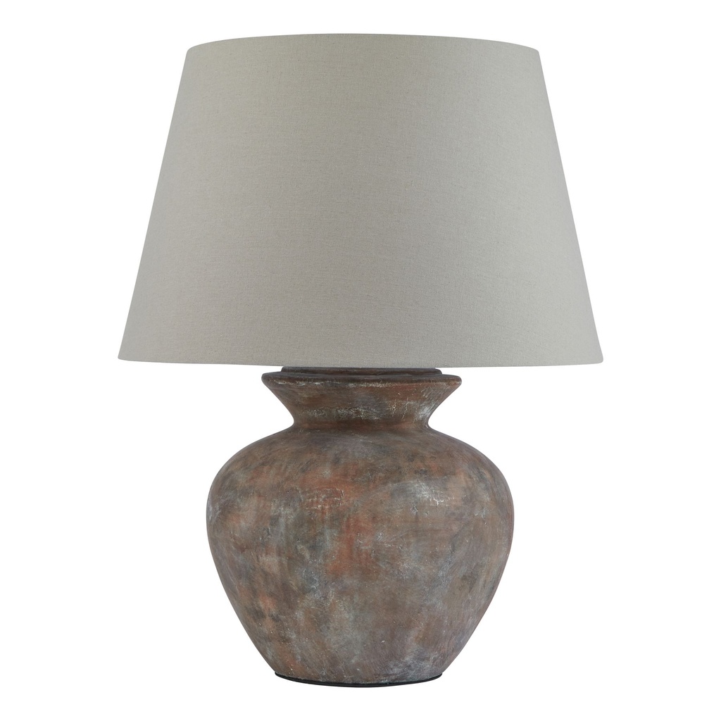 Lampada da tavolo rotonda Siena marrone con paralume in lino