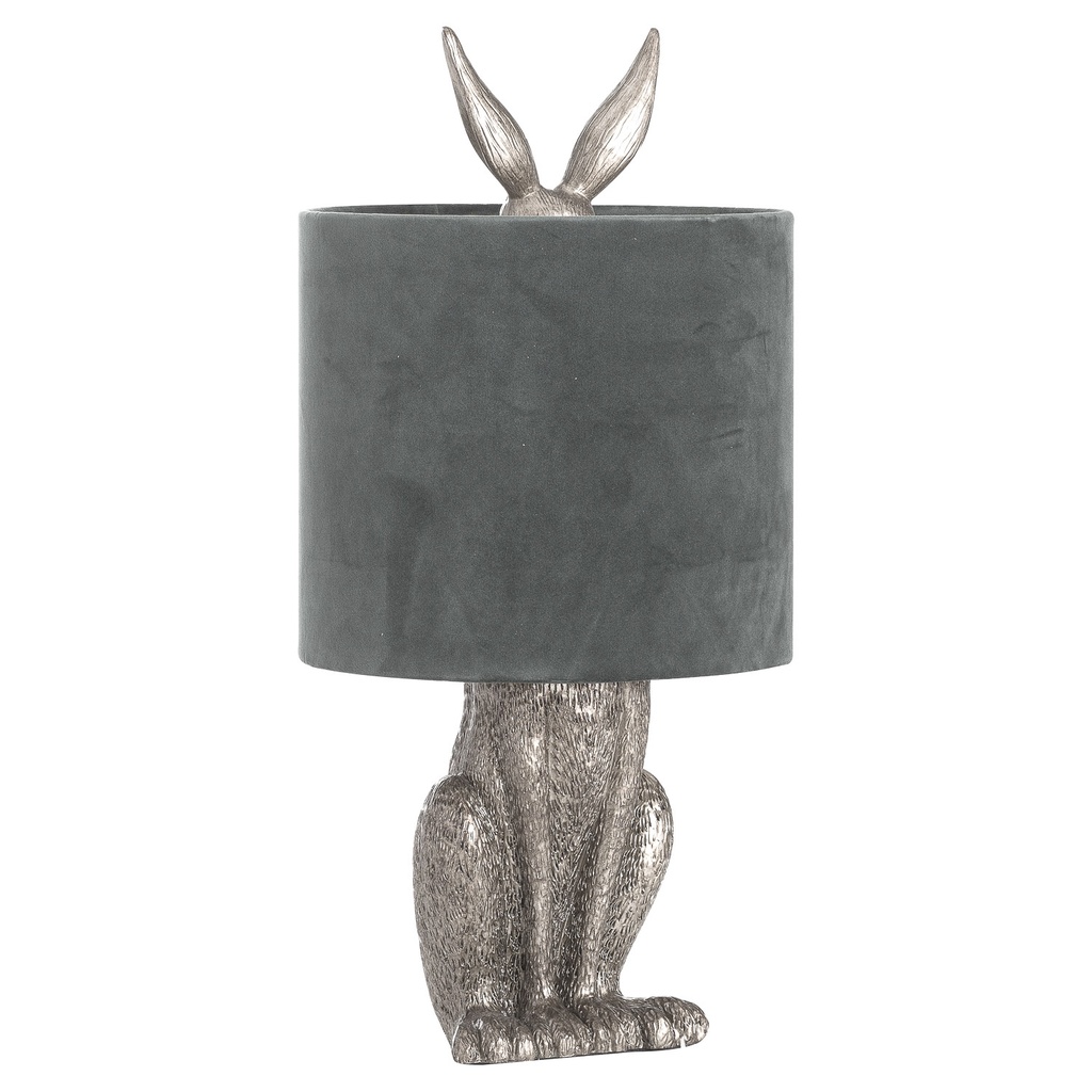 Lampada da tavolo lepre argento con paralume in velluto grigio