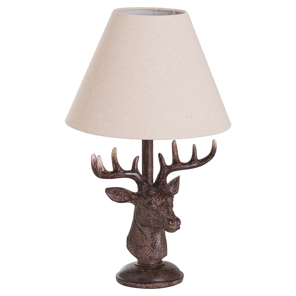 Lampada da tavolo a testa di cervo con paralume in lino