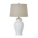 Lampada in barattolo di zenzero in ceramica bianca con paralume in lino