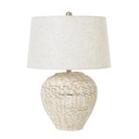 Lampada da tavolo in vimini lavato bianco con paralume in lino