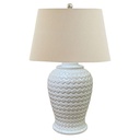 Lampada da tavolo in ceramica intrecciata con paralume in lino