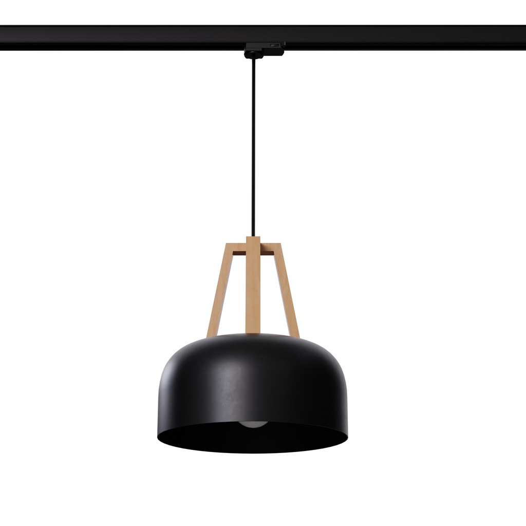 Lampada a sospensione CASCO nero/legno naturale E27