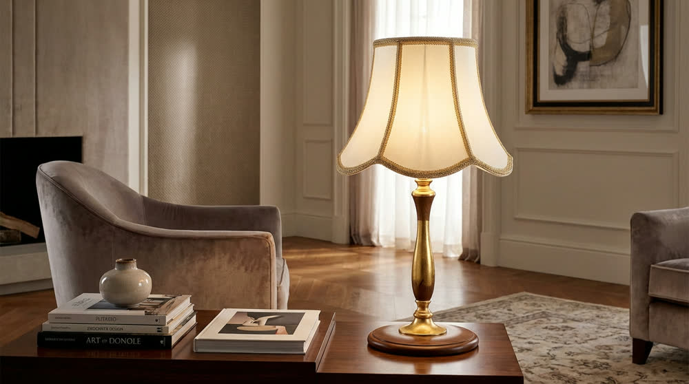 LIBERTY 60 — lampada da tavolo in legno tornito e foglia oro