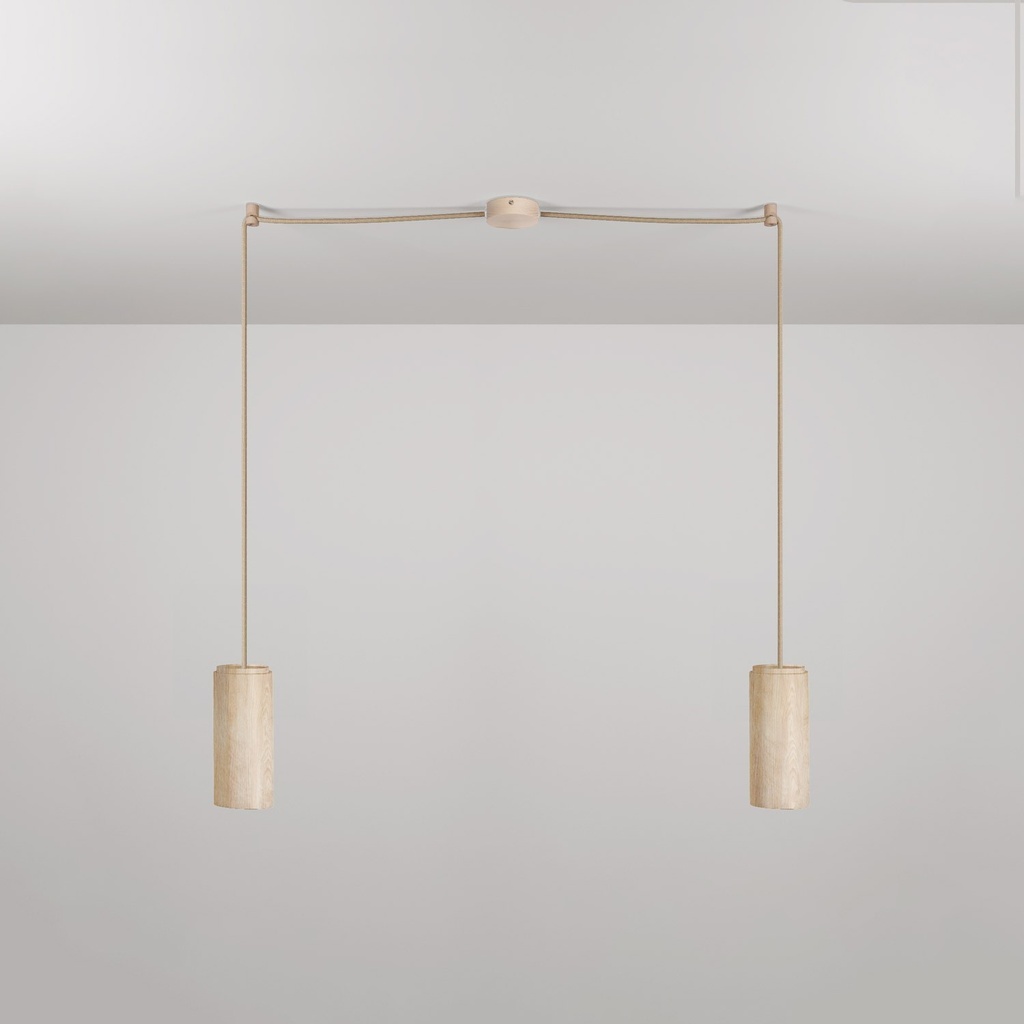 [SPL201SPOTE27RN06DCGL] Suspension à 2 descentes avec abat-jours en bois pour TUB-E27 (Sans ampoule)