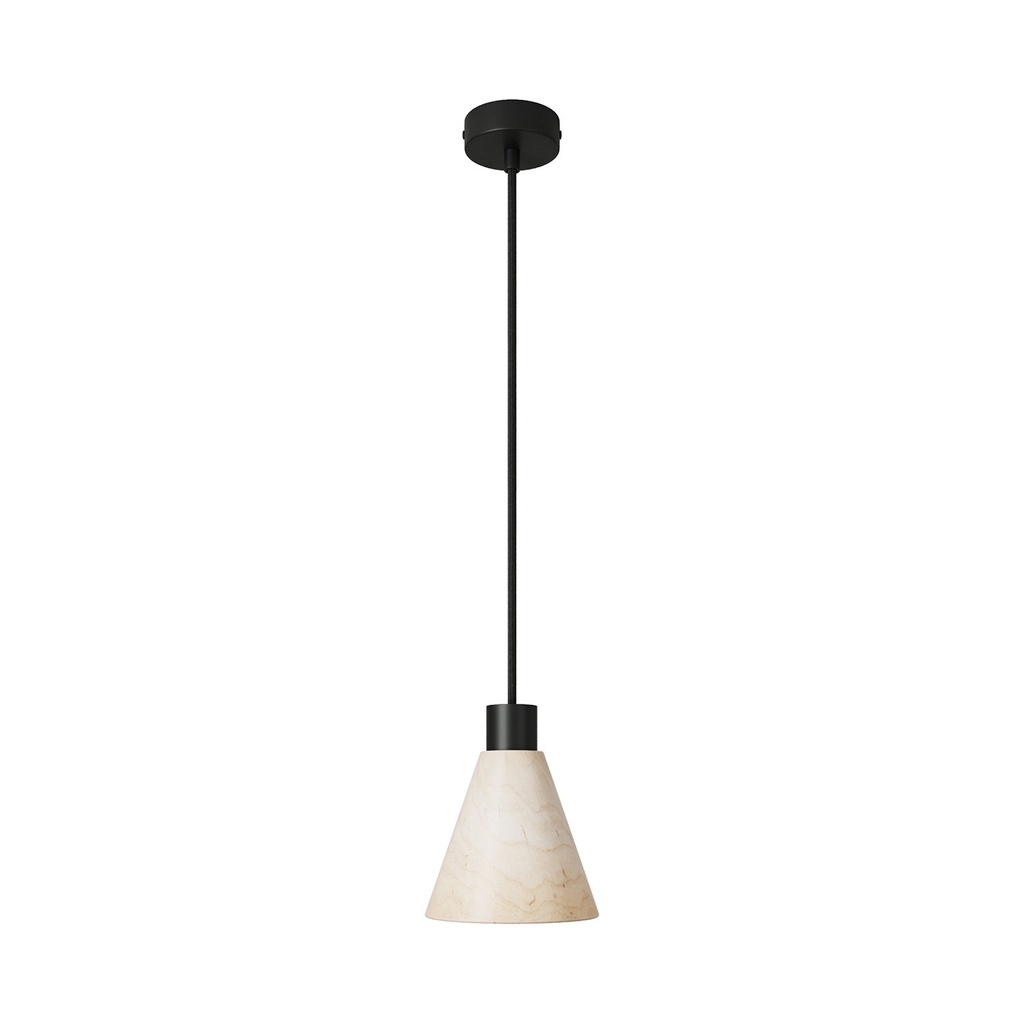 [PDMVNRC04PAL02] Lampada a sospensione con paralume conico in legno (Senza lampadina, Nero)