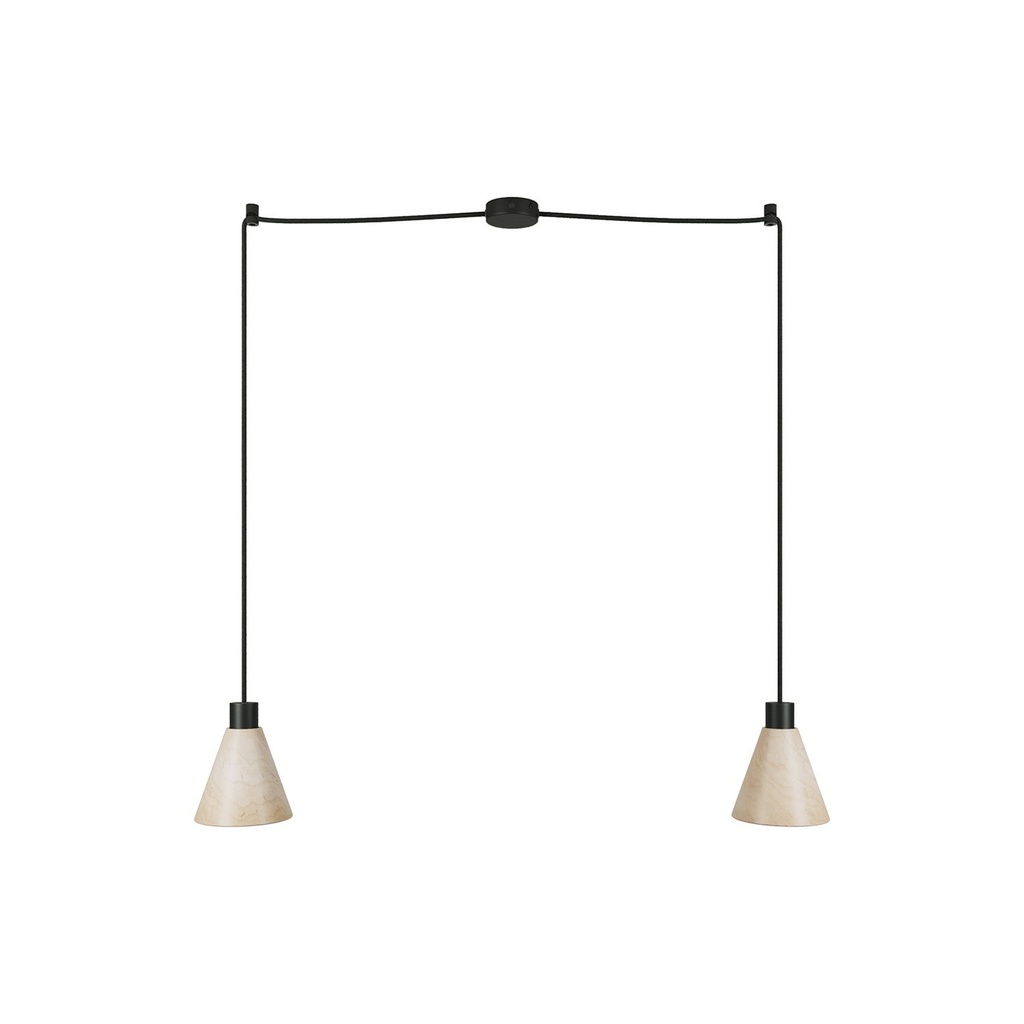 [SPM2VNRC04DCGPAL02] 2-drop pendant lamp with wooden conical lampshades (Without bulb, Black)