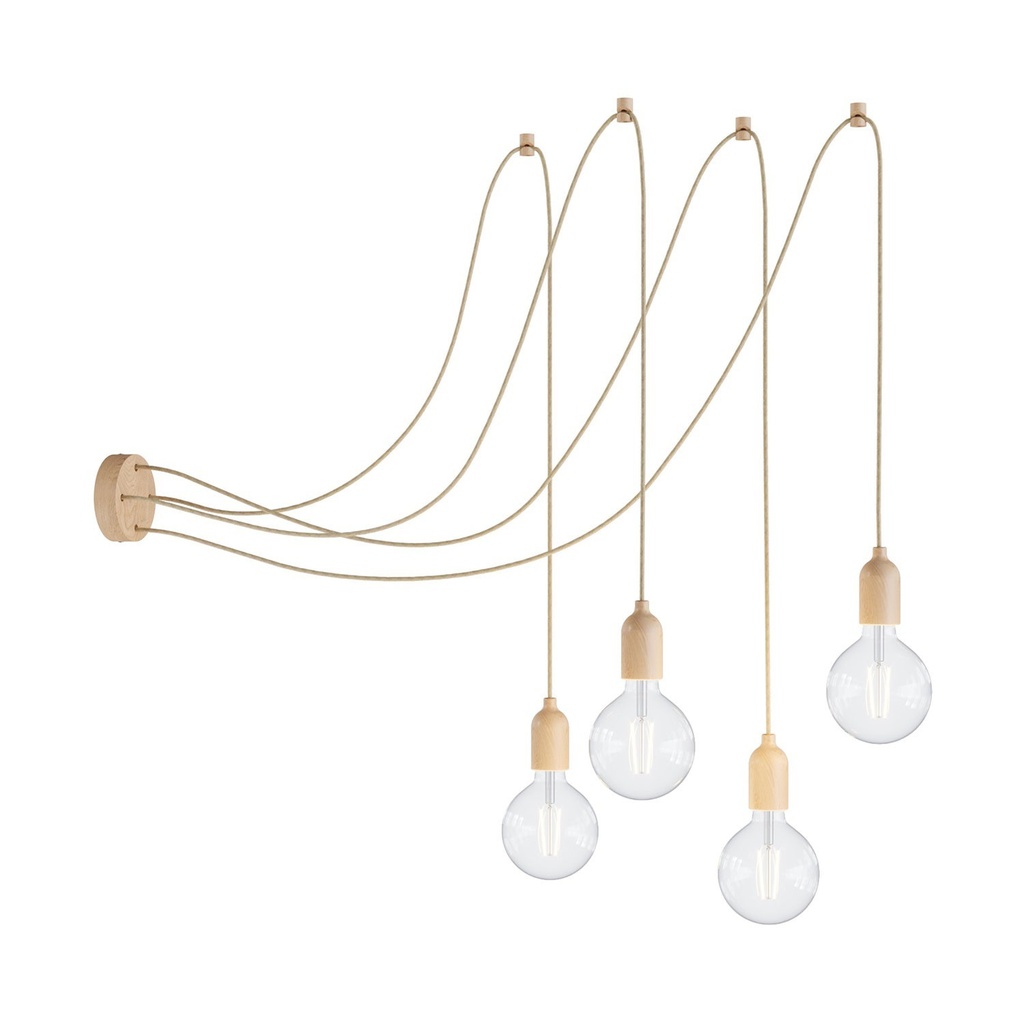Spider Suspensions multiples 4 chutes avec finitions en bois – Sans ampoule, Neutre