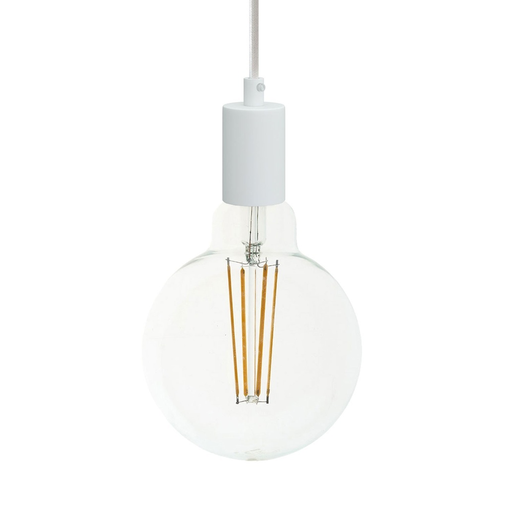 Pendant lamp with textile cable and monochrome metal details – Standard, Without bulb, White