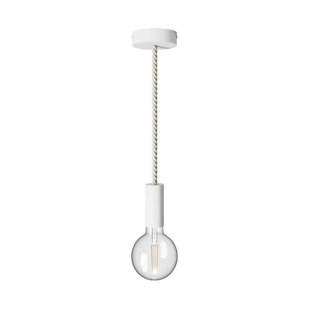 Pendelleuchte mit XL-Tau 16 mm und lackierten Holzdetails – Ohne Leuchtmittel, Weiß