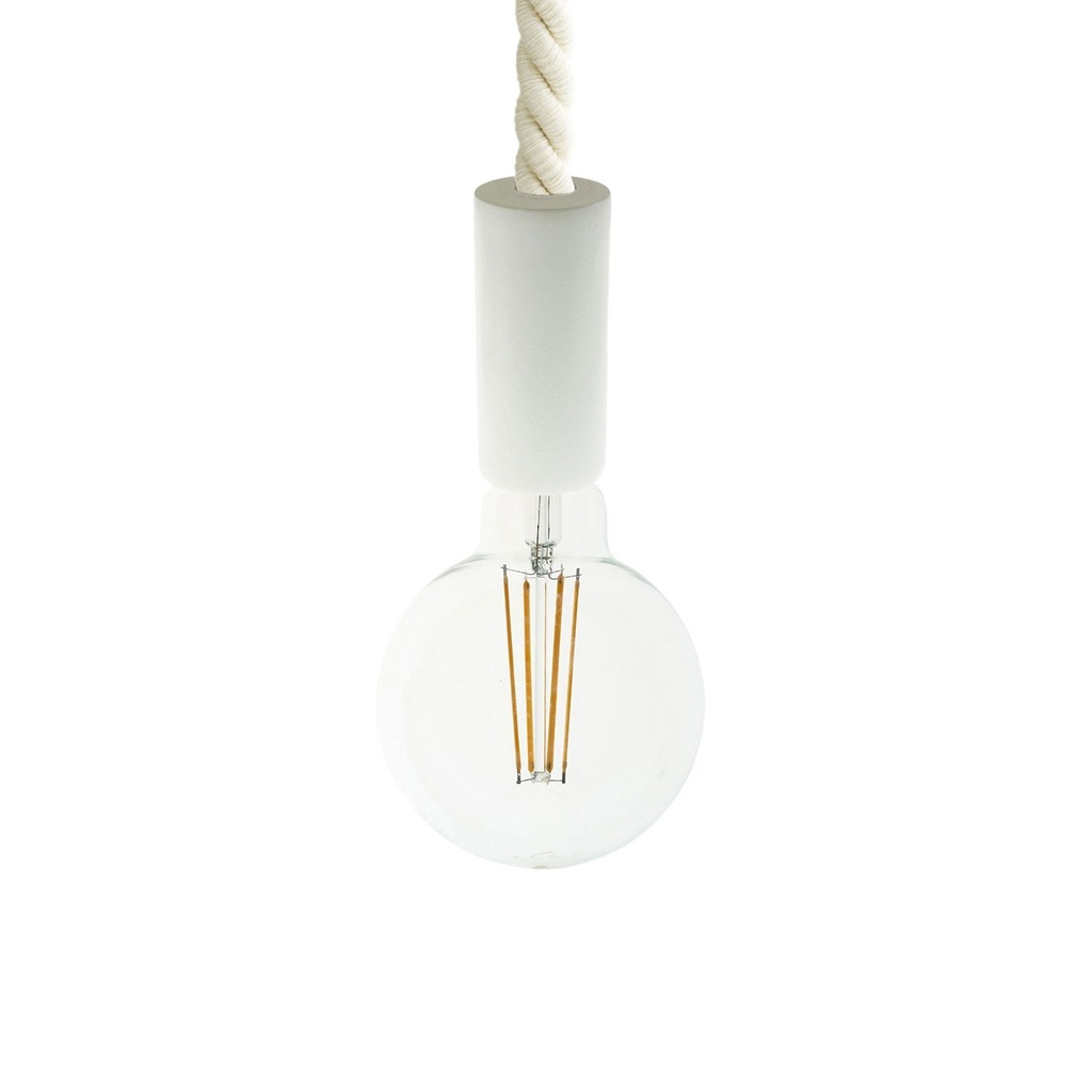 [PDWB2410S10] Pendant lamp with 2XL 24 mm nautical cord and painted wood details (Without bulb, White)