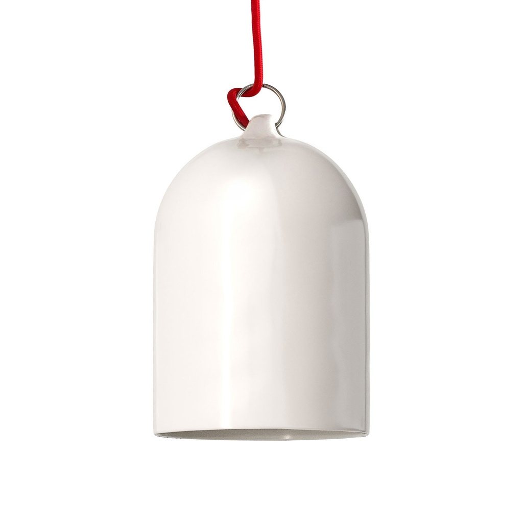 Pendant lamp with textile cable and Mini Campana XS ceramic lampshade – Standard, Without bulb, Glossy white
