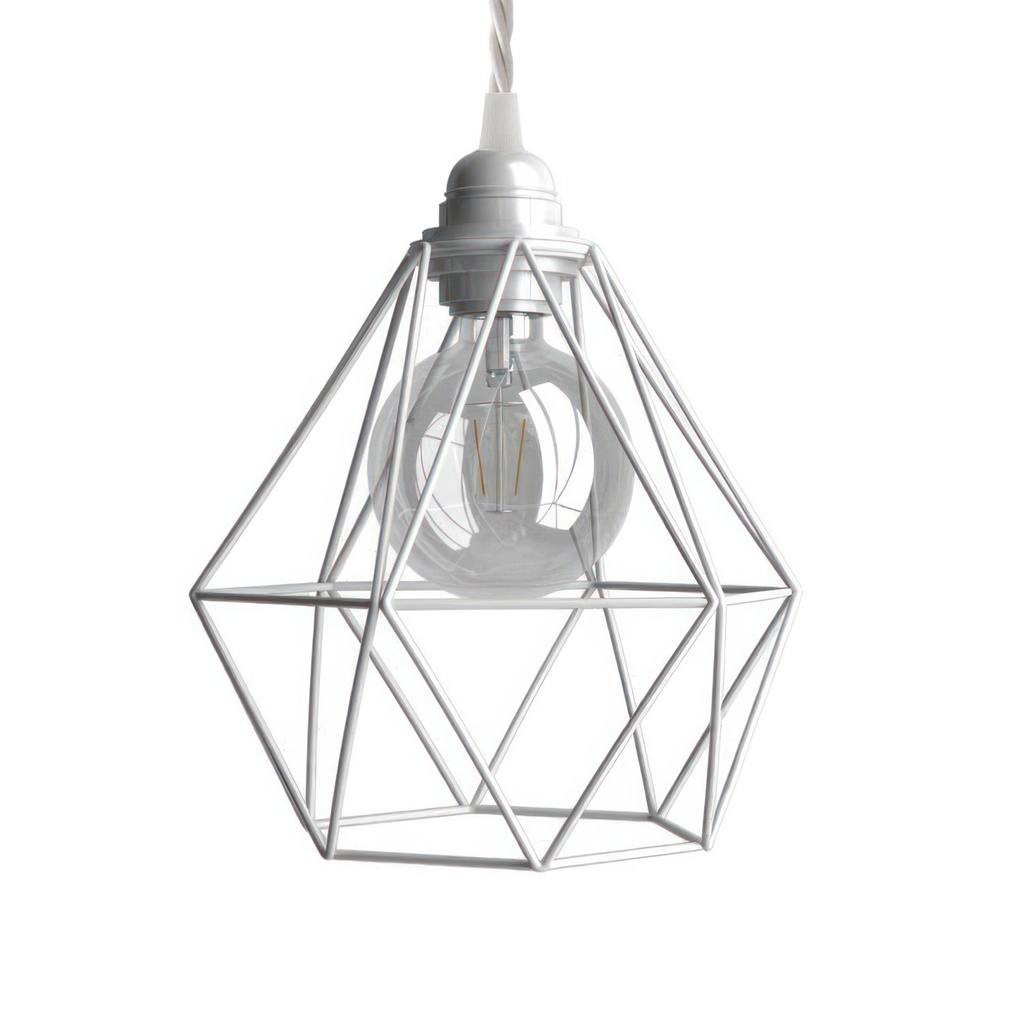 [PDMPNVB10TC01DVB] Suspension avec câble textile, abat-jour cage Diamond et détails en métal (Sans ampoule, Blanc)