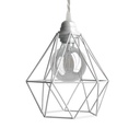 Pendant lamp with textile cable, Diamond cage lampshade and metal details – Without bulb, White