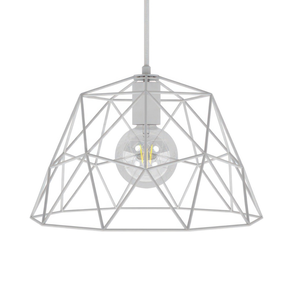[PDMVBORC01PAM23] Suspension avec câble textile, abat-jour Dome et détails en métal (Standard, Sans ampoule, Blanc)