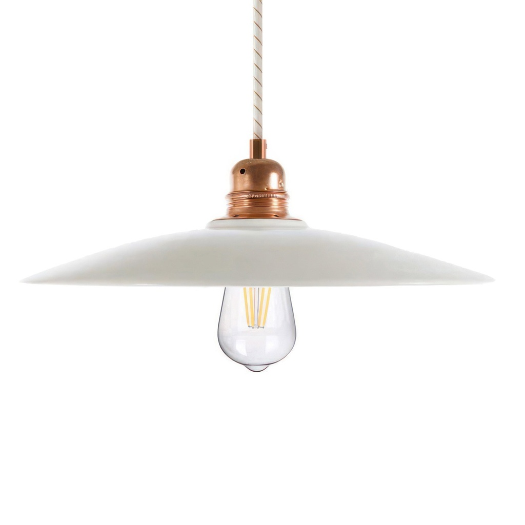 [PDMRAERM43EKPCBIAN] Pendant lamp with textile cable, ceramic Dish lampshade and metal details (No, Without bulb, Glossy white)