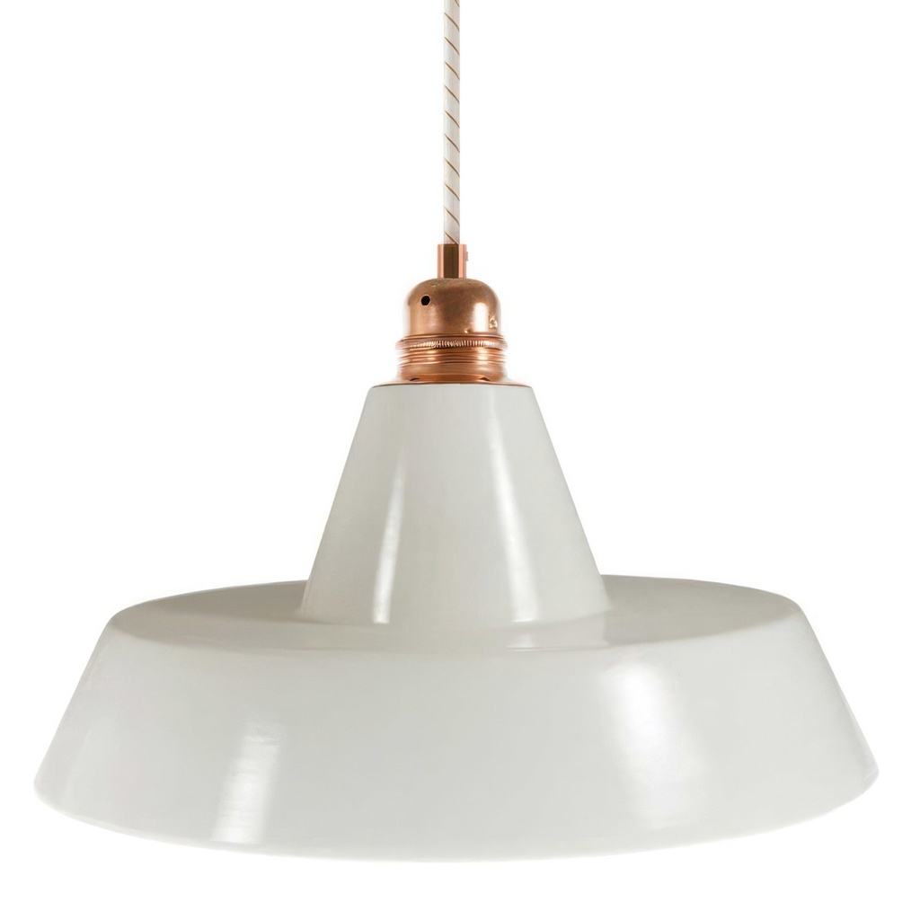 [PDMRAERM43EKPSBIAN] Suspension avec câble textile, abat-jour en céramique Industrielle et finitions métalliques (Standard, Sans ampoule, Blanc brillant)