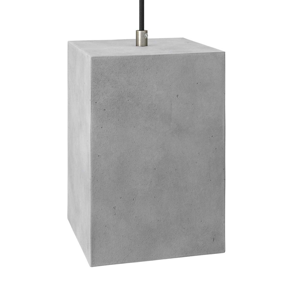 Lampada a sospensione con cavo tessile, paralume Cubo in cemento e finiture in metallo – Senza lampadina, Cemento chiaro