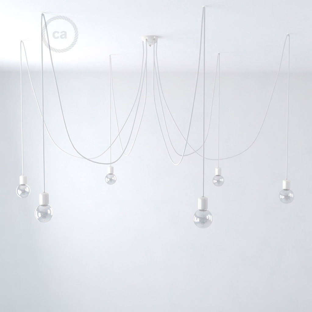 Multiple pendant lamp with 6 falls with ceramic finishes – Without bulb, White