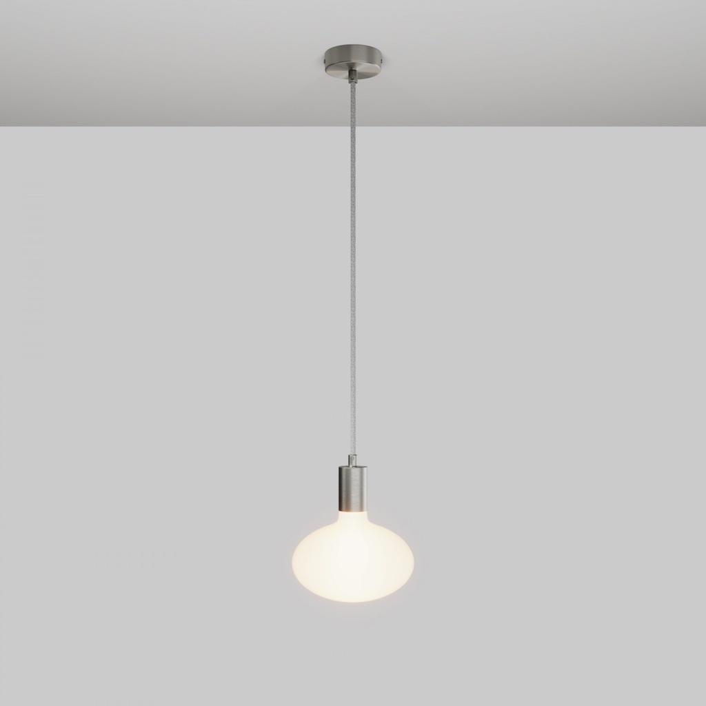 [PDM83FC2LTISRN02-L] Pendant Lamp with Ellipse Porcelain-Effect LED Bulb (Brushed titanium)