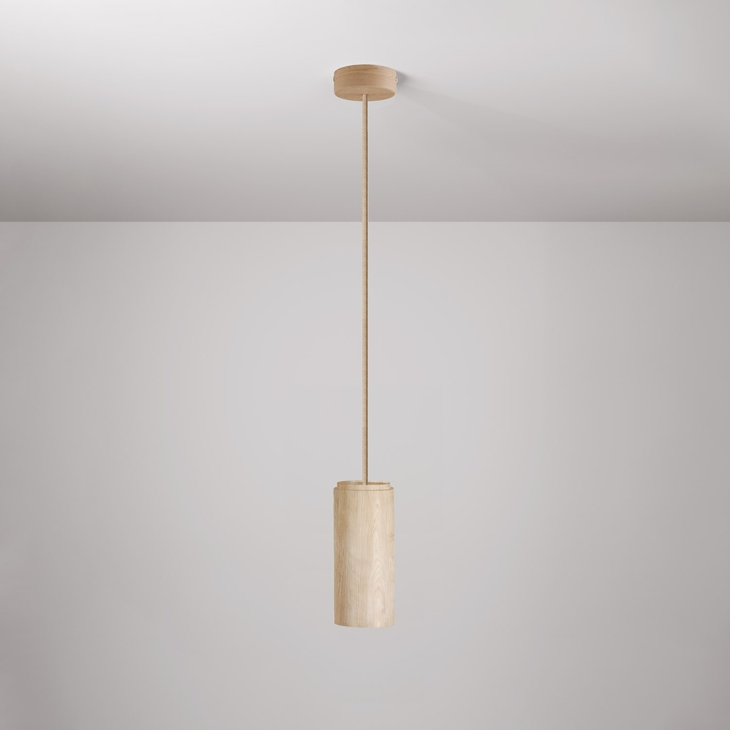 Lampada a sospensione Tub-E27 con paralume in legno – Senza lampadina