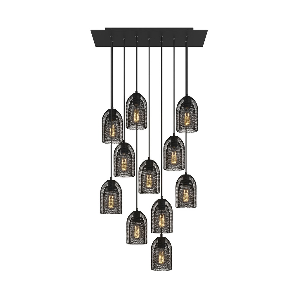 [SPM11REVN103KPAM24VNSVNRM04] 11-light pendant lamp with 675 mm rectangular Rose-One and Ghostbell lampshade (Without bulb, Matt black Dibond)