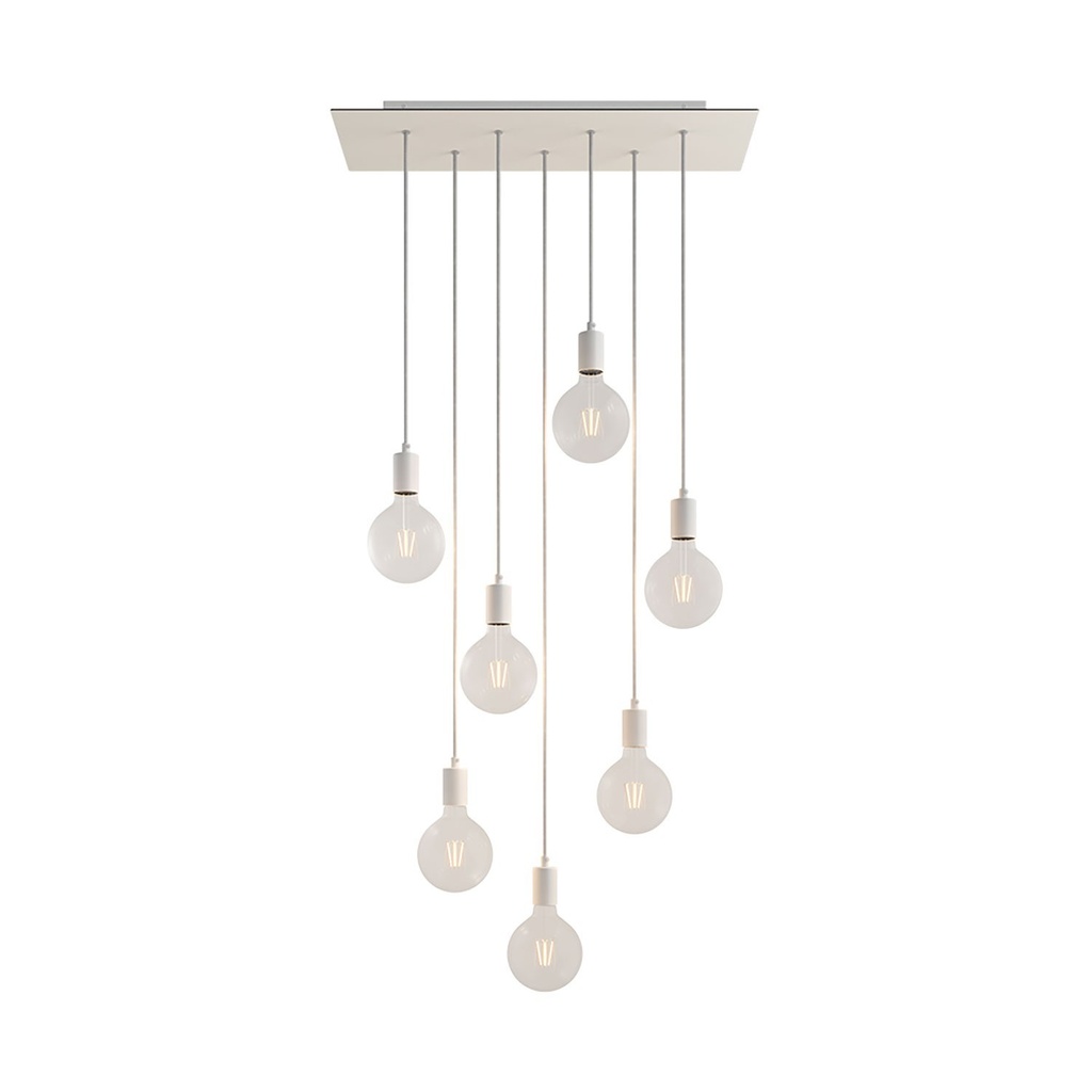 Suspension 7 lumières avec Rose-One rectangulaire 675 mm – Sans ampoule, Blanc mat