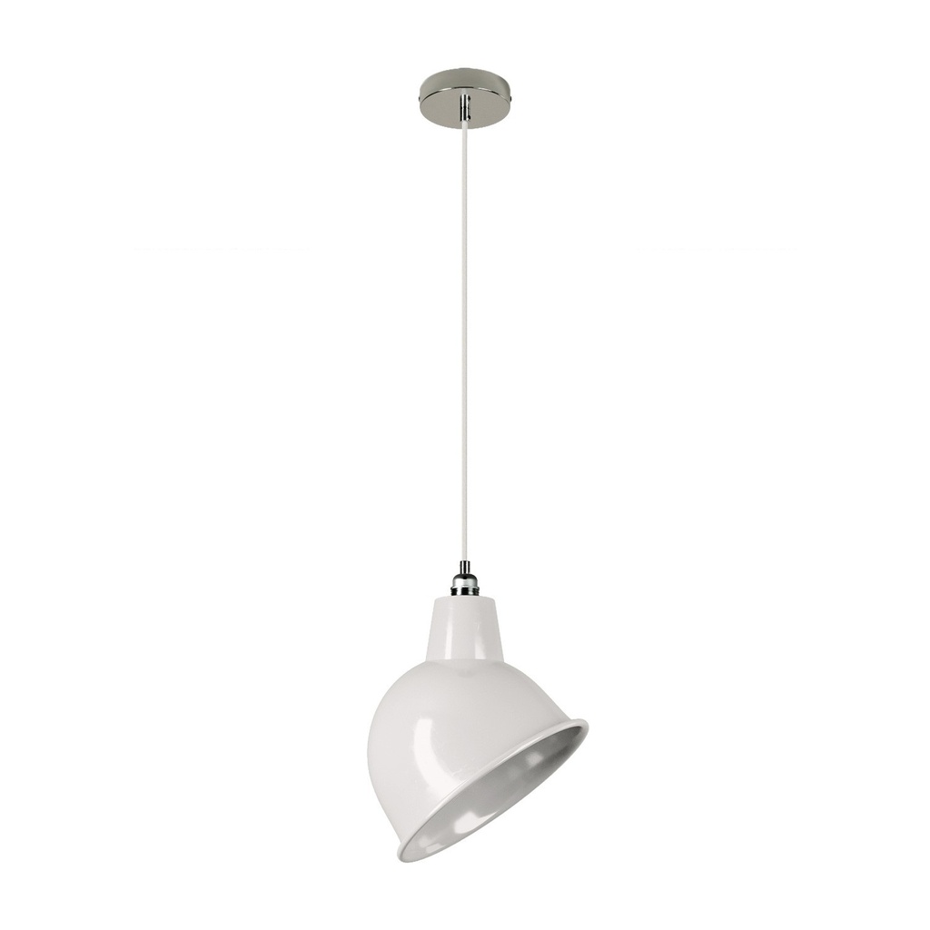 Suspension avec câble textile, abat-jour BROADWAY et détails en métal – Non, Sans ampoule, Blanc