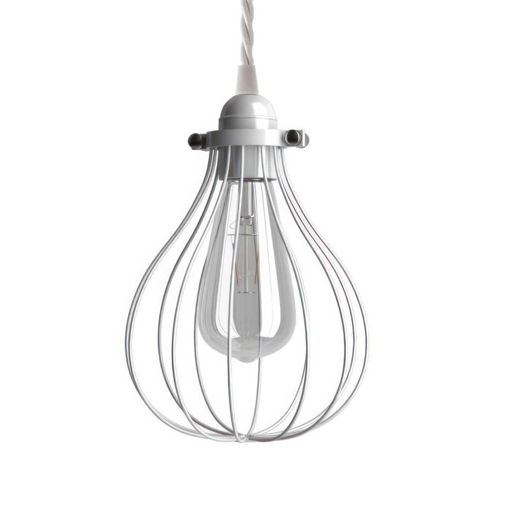 Pendant lamp with textile cable Drop cage lampshade and metal details – Without bulb, White