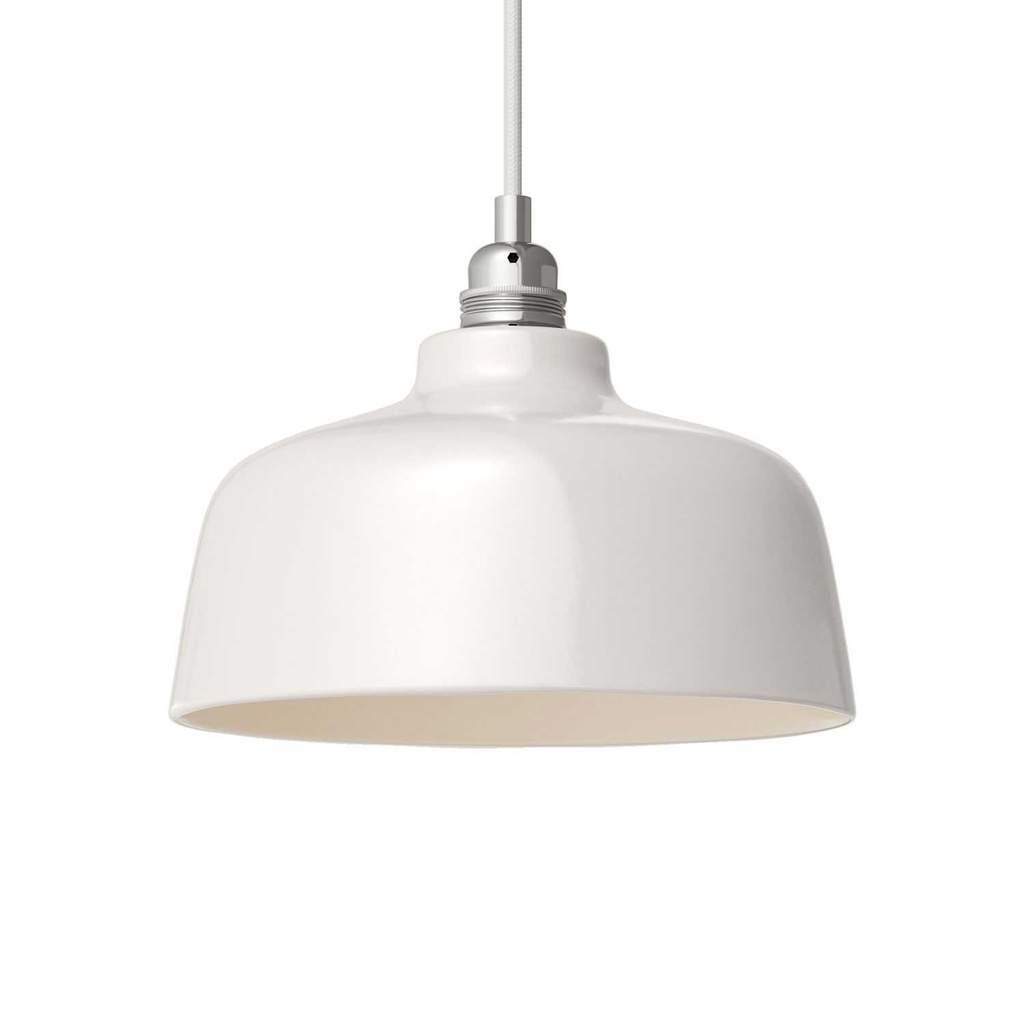 Pendant lamp with fabric cable, ceramic Coppa lampshade and metal details – Standard, Without bulb, Glossy white