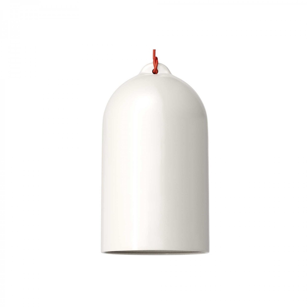 Lampada a sospensione con cavo tessile e paralume Campana XL in ceramica – No, Senza lampadina, Bianco lucido