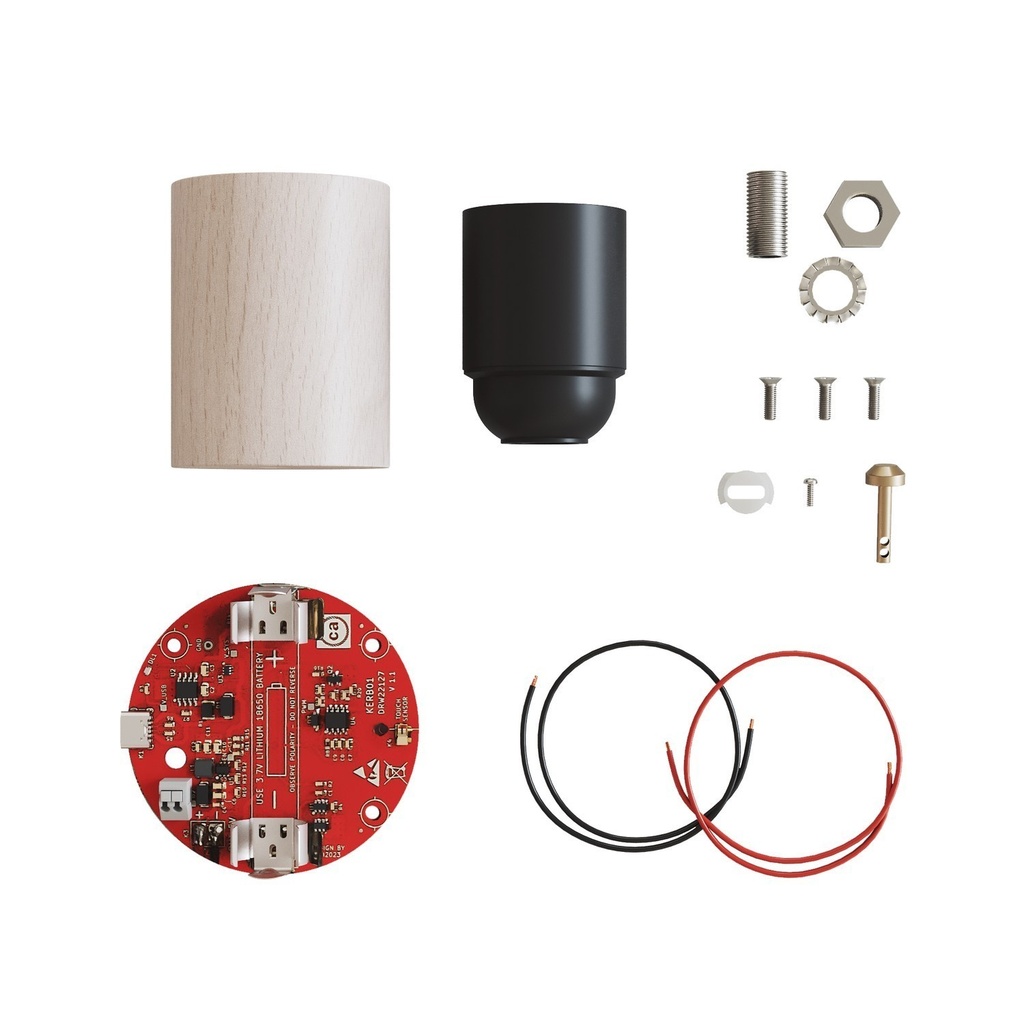 [KIT06-CABLESS-NAT] Elektronik-Kit für 5V-USB-C-Akkuleuchten mit E27-Holzfassung