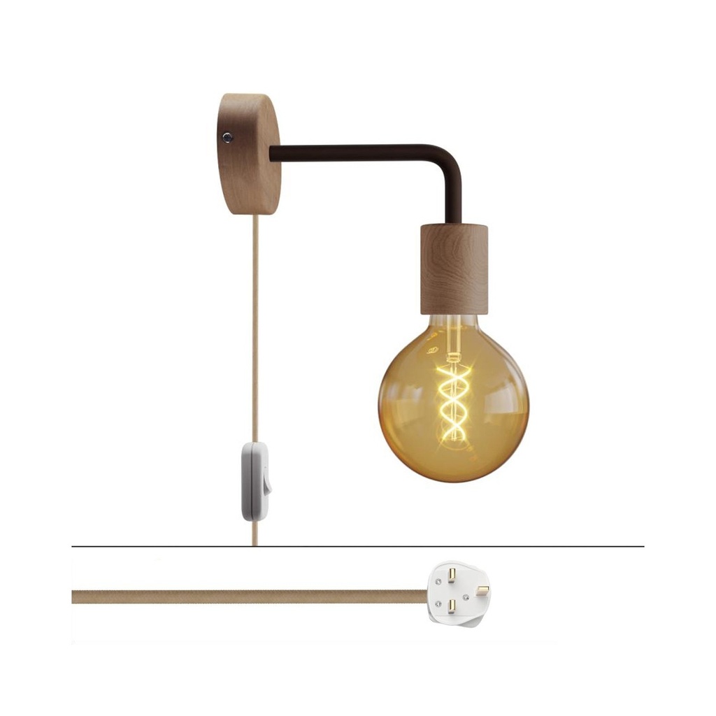 [APL4FC2L01EXRUINBRN06] Lampe Spostaluce en bois avec extension courbée (Sans ampoule, Rouille neutre, UK)