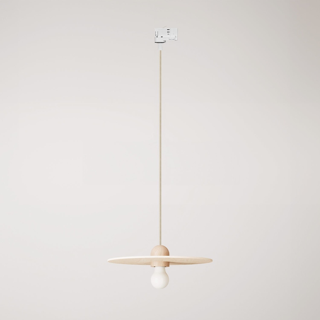[PDL2117RN06LPWUFONAT-AD01] Lampada a sospensione a binario in legno con cavo tessile e paralume UFO (Senza lampadina, Powergear)