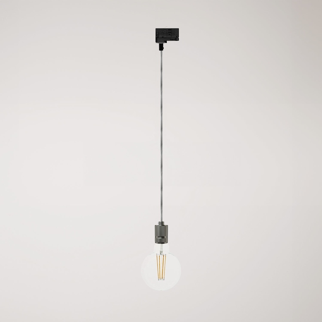 Track suspension lamp with knurled aluminium lamp holder – Without bulb, Brushed titanium, Powergear