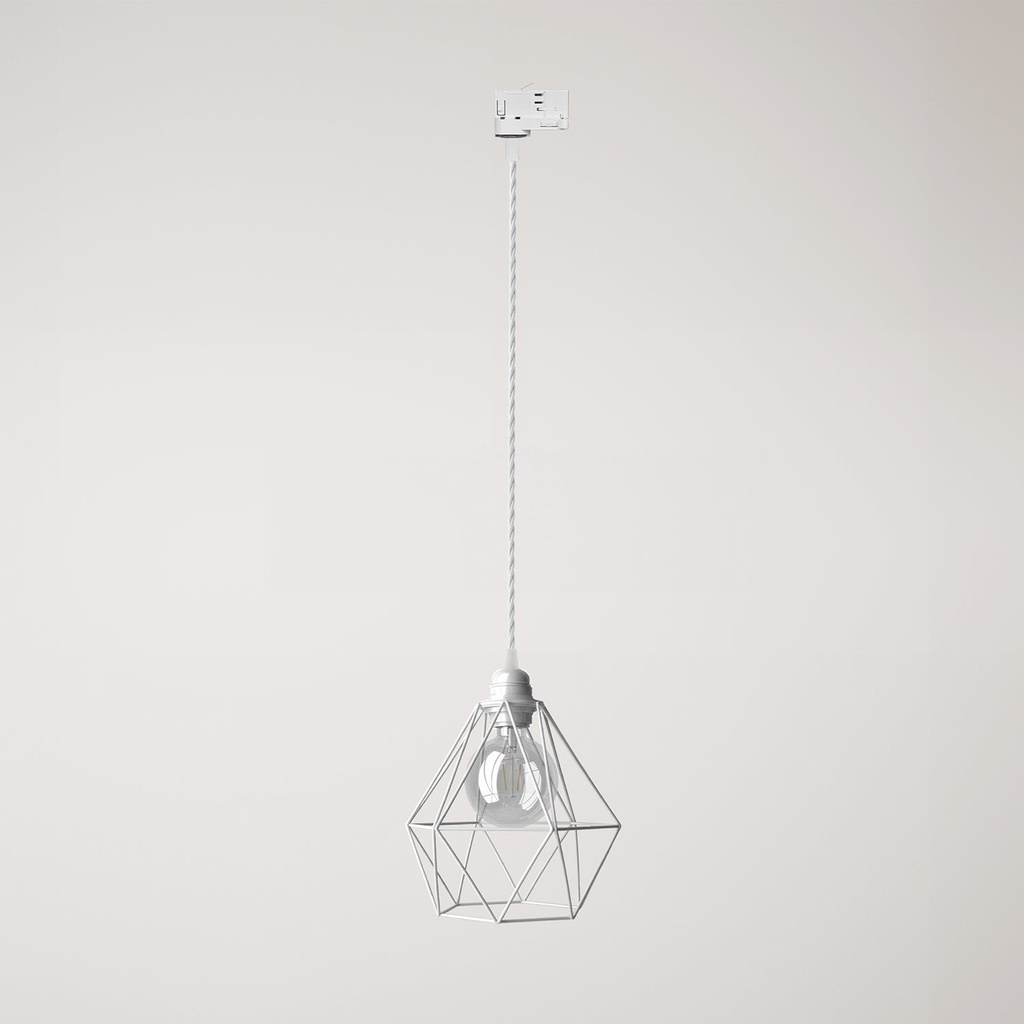 Pendant lamp with Diamond cage lampshade for tracks – Without bulb, White, Powergear