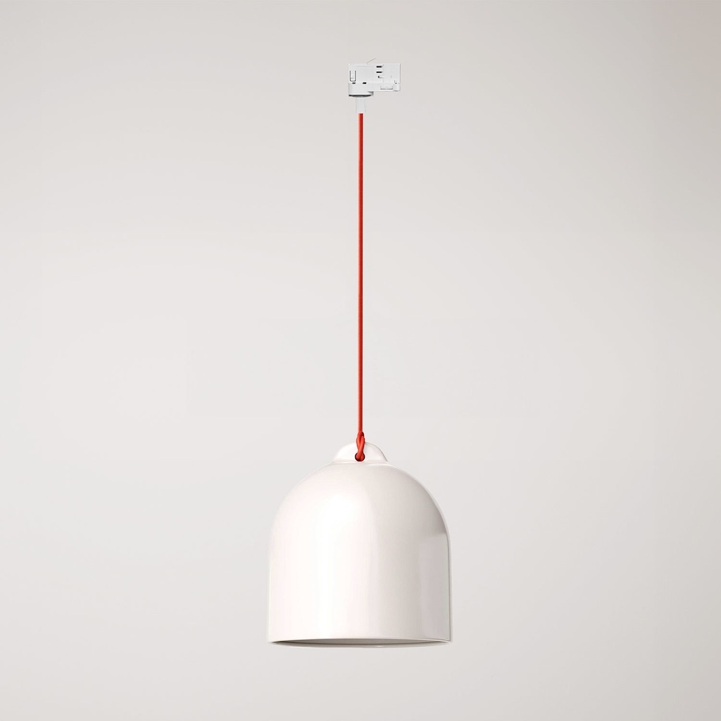 Sospensione per binari con paralume Campana M in ceramica – Senza lampadina, Bianco lucido, Powergear