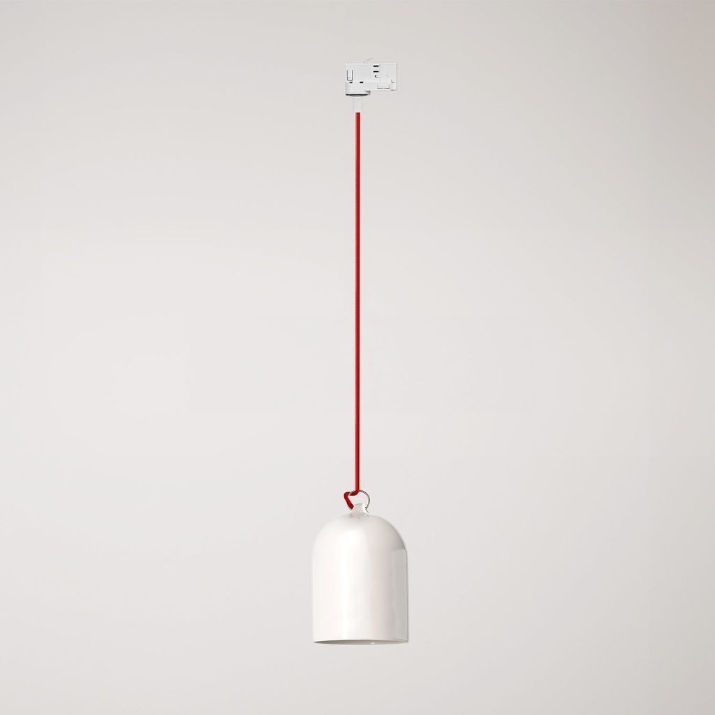 Sospensione per binario con paralume Campana in ceramica – Senza lampadina, Bianco lucido, Powergear