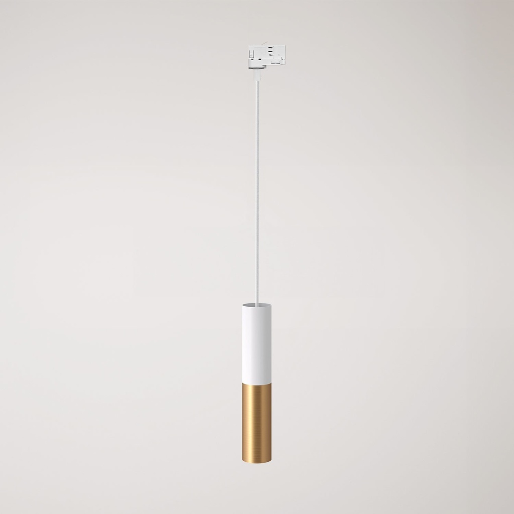 [PDMVBO2OTSSPOTRM01-AD01] Pendelleuchte für Schiene mit Doppelschirm Tub-E14 (Ohne Leuchtmittel, Weiß und satiniertes Bronze, Powergear)