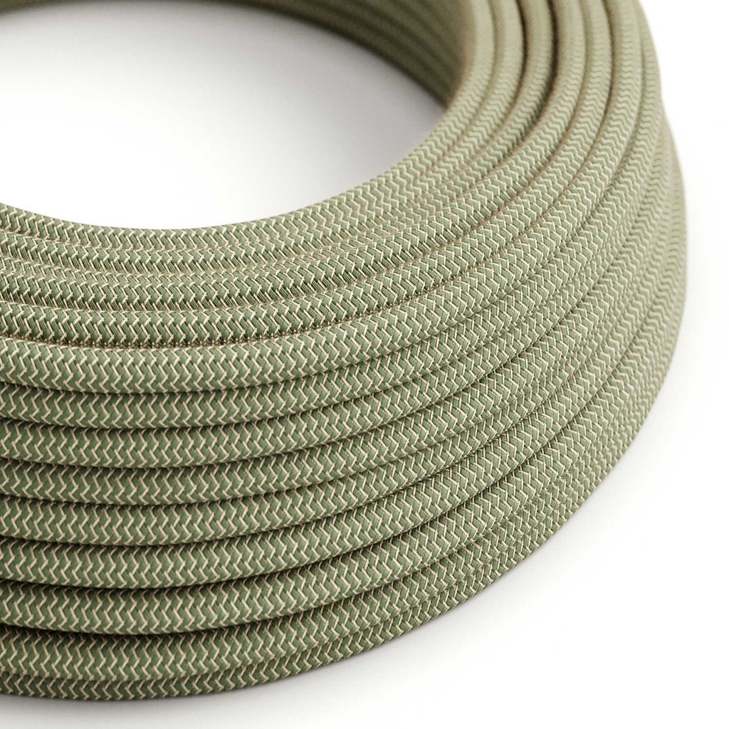 [XZ2RD72] Câble électrique textile RD rond 2x0.75mm / 3x0.75mm (Vert thym et beige Zigzag, 2x0,75 mm²)