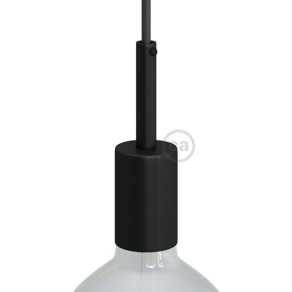 [KBM4011VNTERM4] E27 Lampenfassungs-Set zylindrisch aus Metall mit 7 cm Zugentlastung (Schwarz)