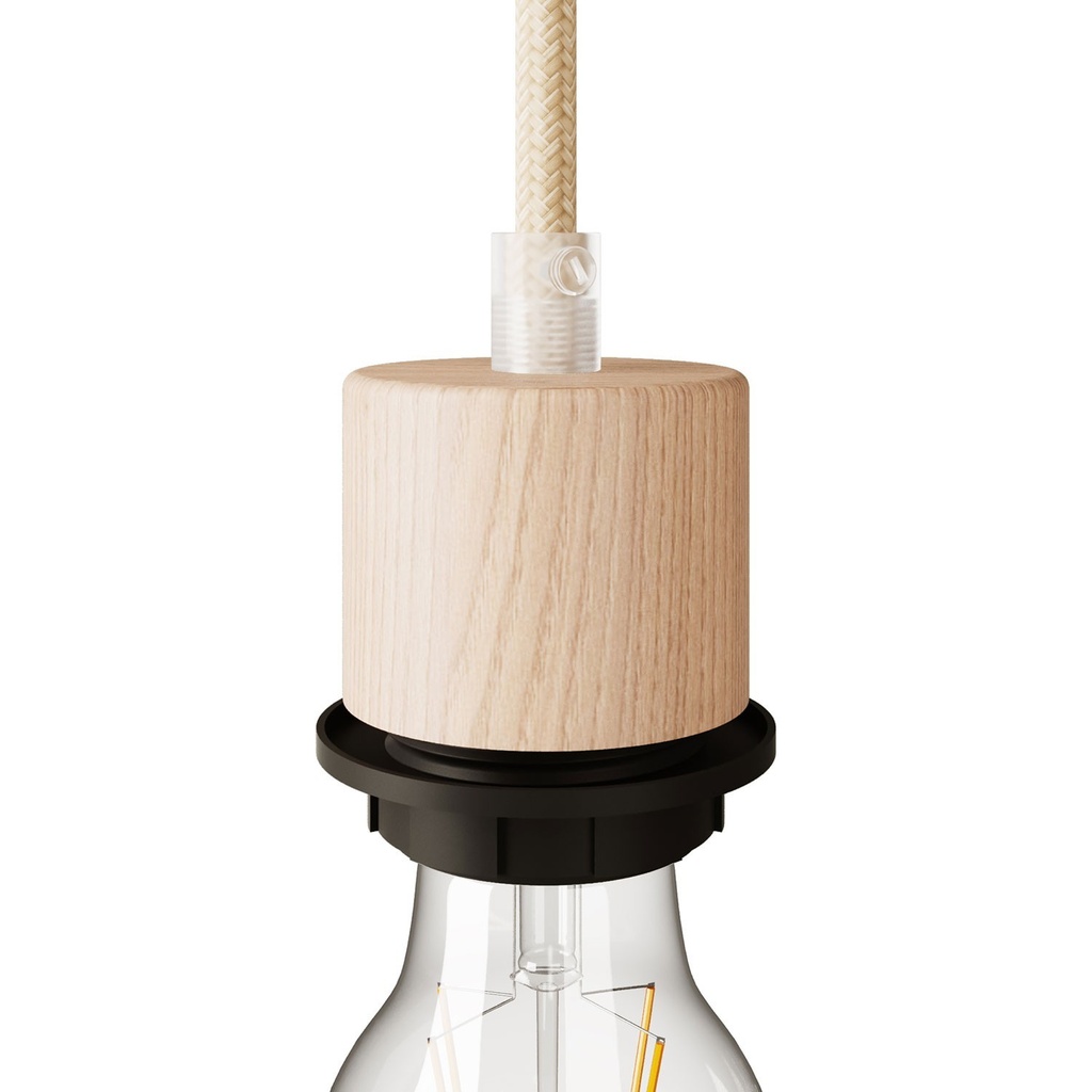 E27 cylindrical threaded wooden lamp holder kit with cable clamp for lampshade