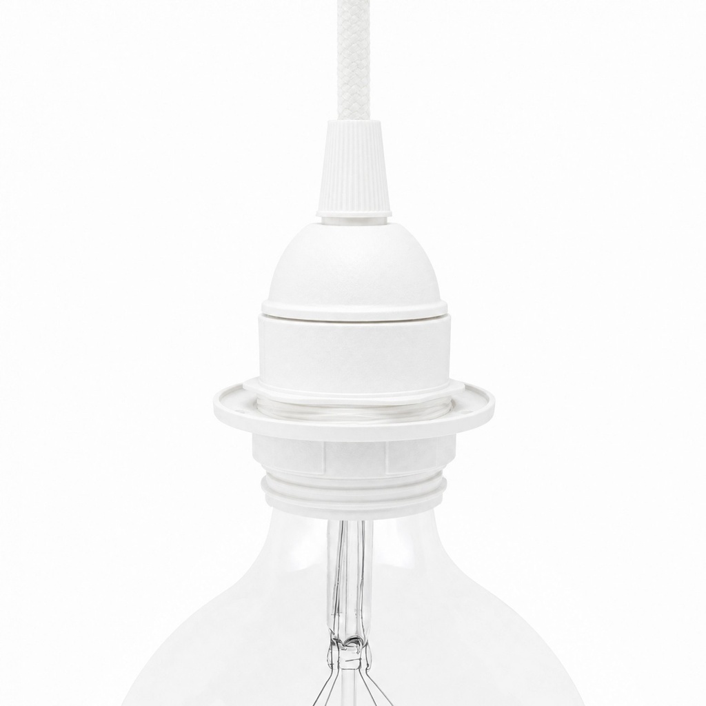 Douille E27 en thermoplastique avec jupe semi-filetée et bague – Blanc