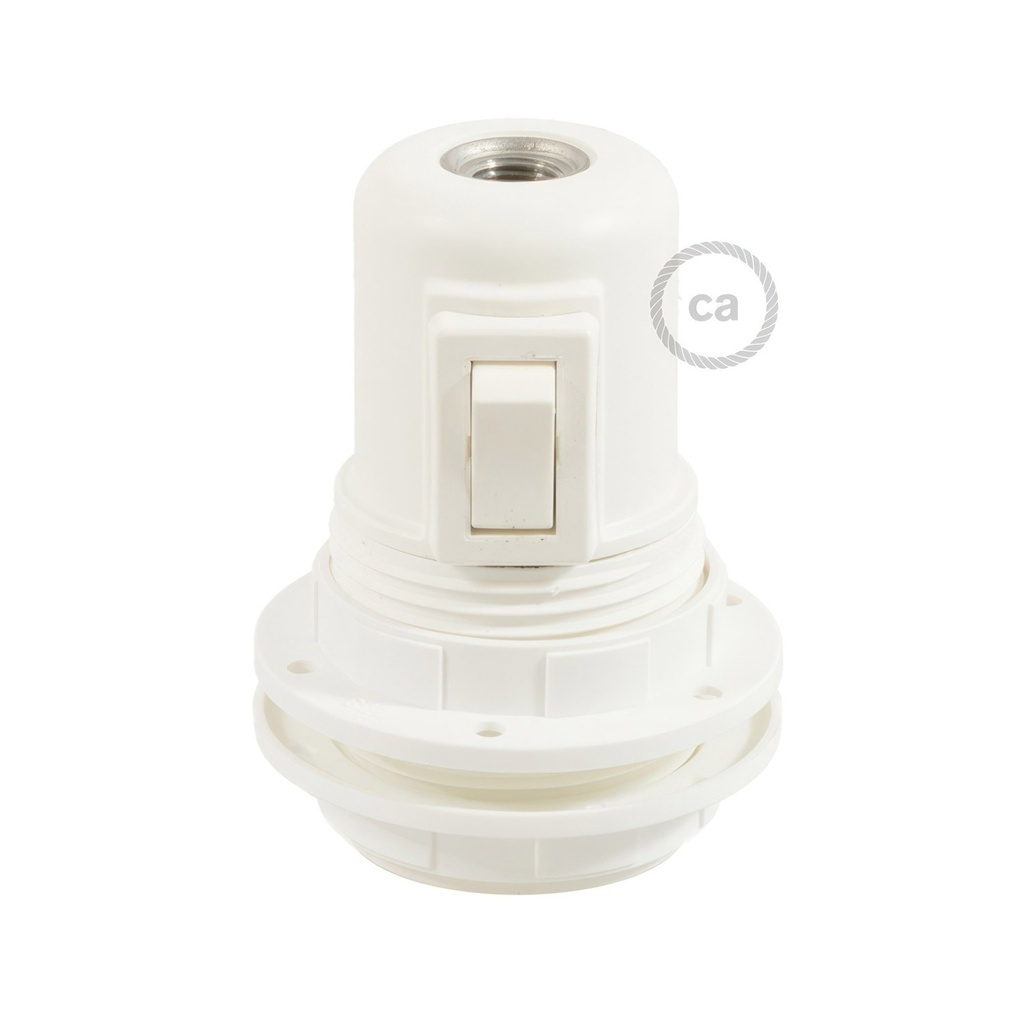 Kit portalampada E27 in termoplastica con doppia ghiera per paralume e interruttore – Bianco