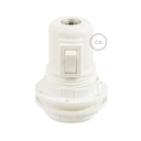 Kit douille E27 en thermoplastique avec double bague pour abat-jour et interrupteur – Blanc