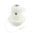 Kit douille E27 en thermoplastique avec double bague pour abat-jour et interrupteur à tirette – Blanc