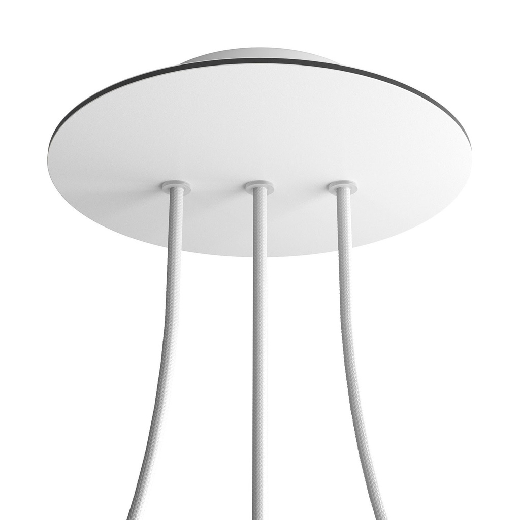 Rosace Rose-One ronde, diamètre 200 mm avec 3 trous en ligne et 4 trous latéraux – Blanc, Blanc mat