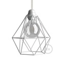Diamond naked light bulb cage metal lampshade with E27 fitting – White